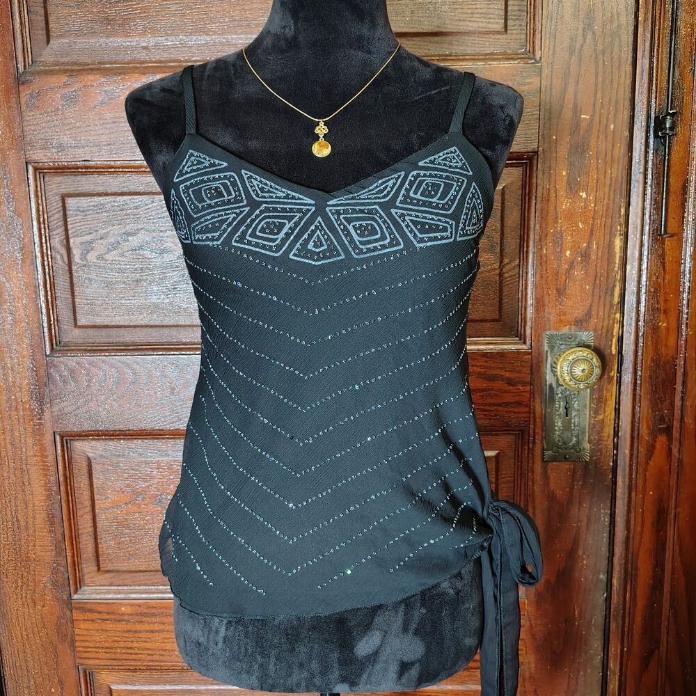 Y2K Beaded Goth Sheer Geometric Dark BalletcorePattern Camisole Wmns Size M/T709